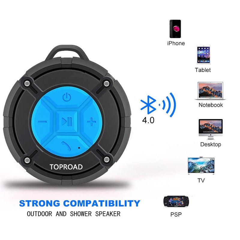 toproad Portable Shower Speaker, IPX7 Waterproof Wireless Outdoor Speaker with HD Sound, 2 Suction Cups, Built-in Mic, Hands-Free Speakerphone for Bathroom, Pool, Beach, Hiking, Bicycle - Image 3